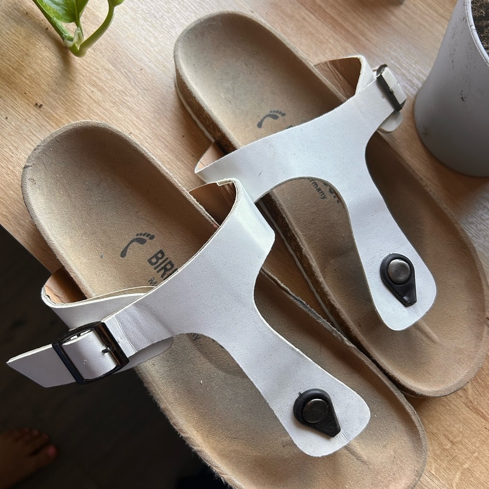 White Birkenstock sandals